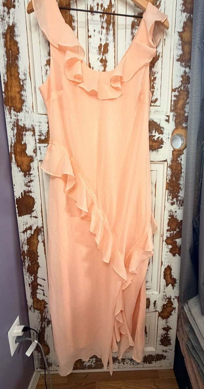 Peach Ruffle Sleeveless Maxi Dress Size XL Chiffon NWT Coquette Romantic